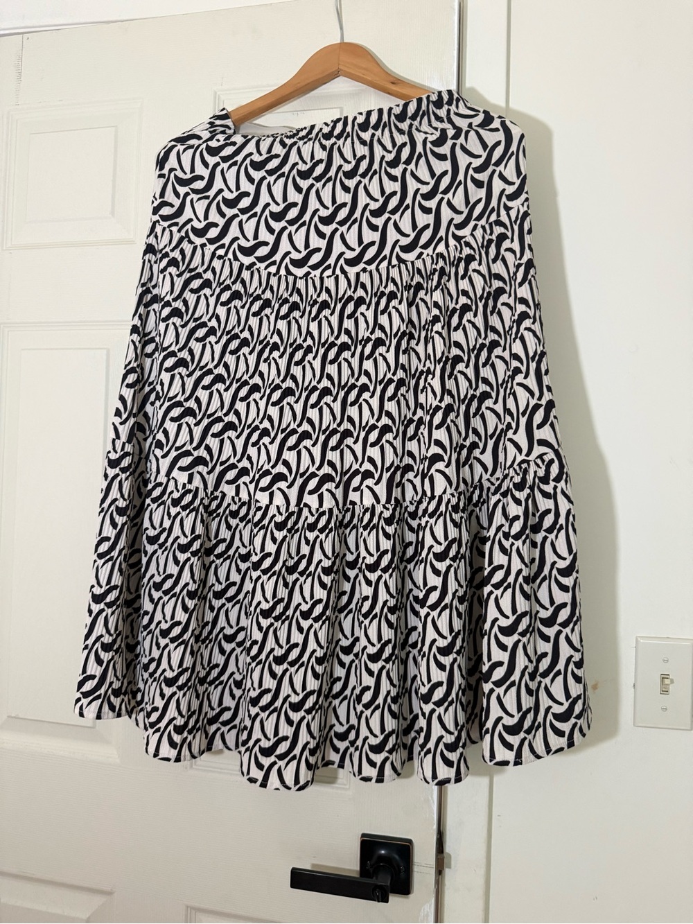 Alice Blue Black & White Printed A-Line Tiered Skirt